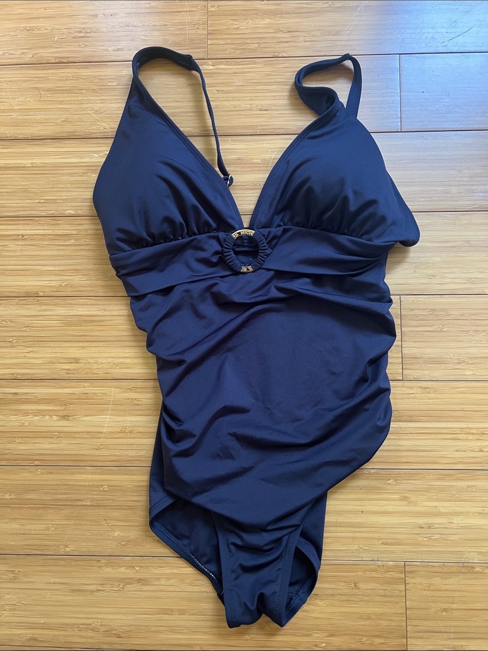 MICHAEL Michael Kors Black One-Piece Swimsuit with Gold Logo Tag